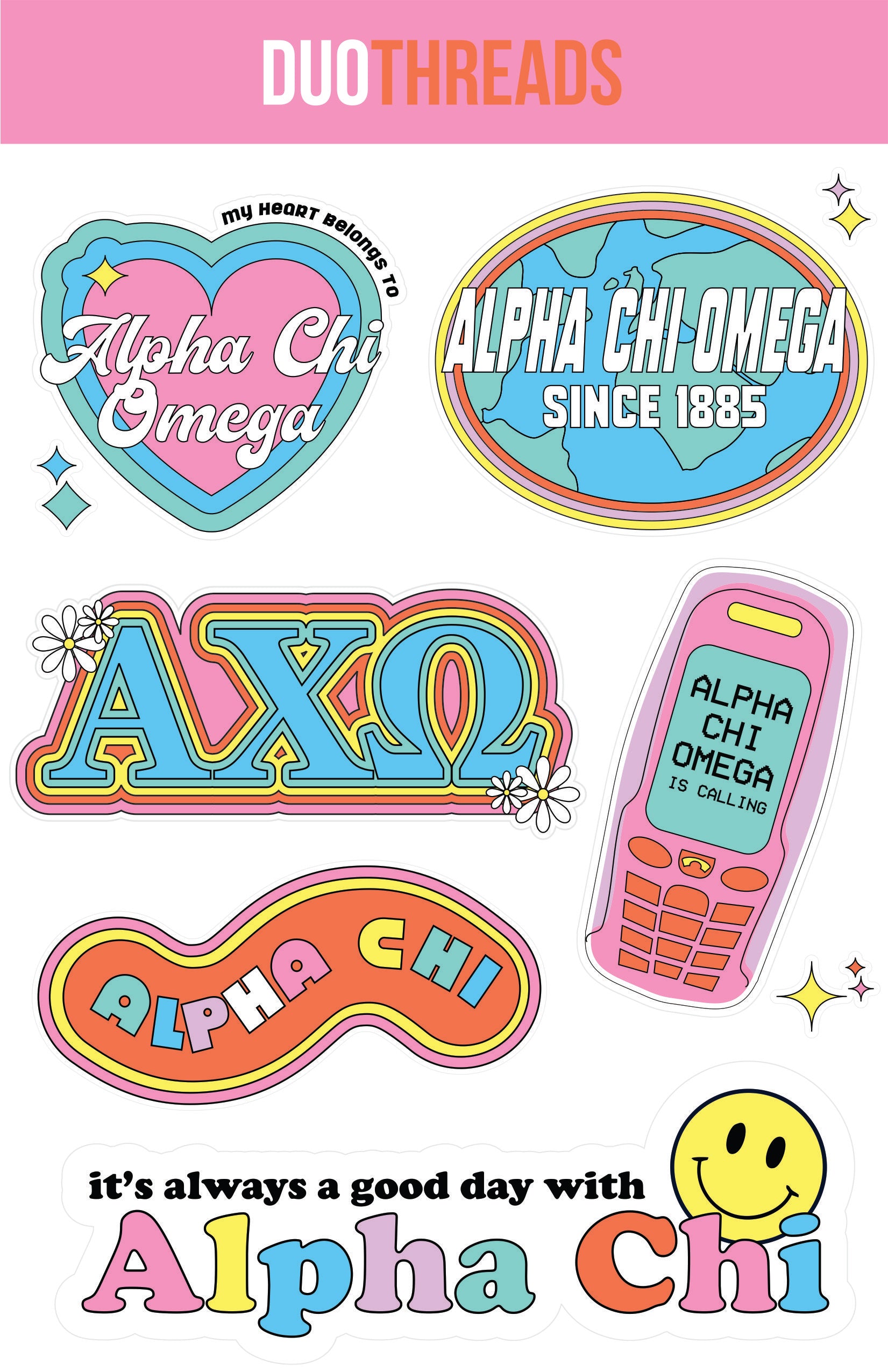 Alpha Chi Omega Sorority Y2K Sticker Sheet