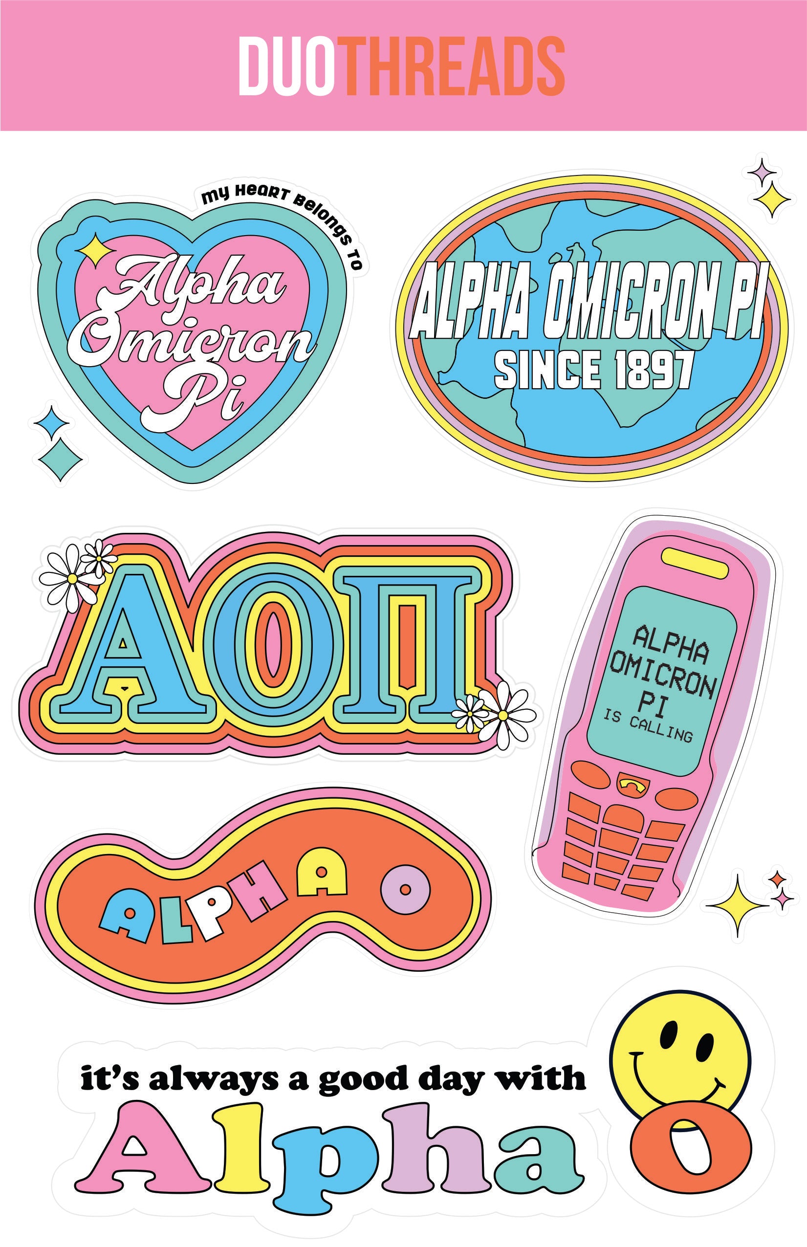 Alpha Omicron Pi Sorority Y2K Sticker Sheet