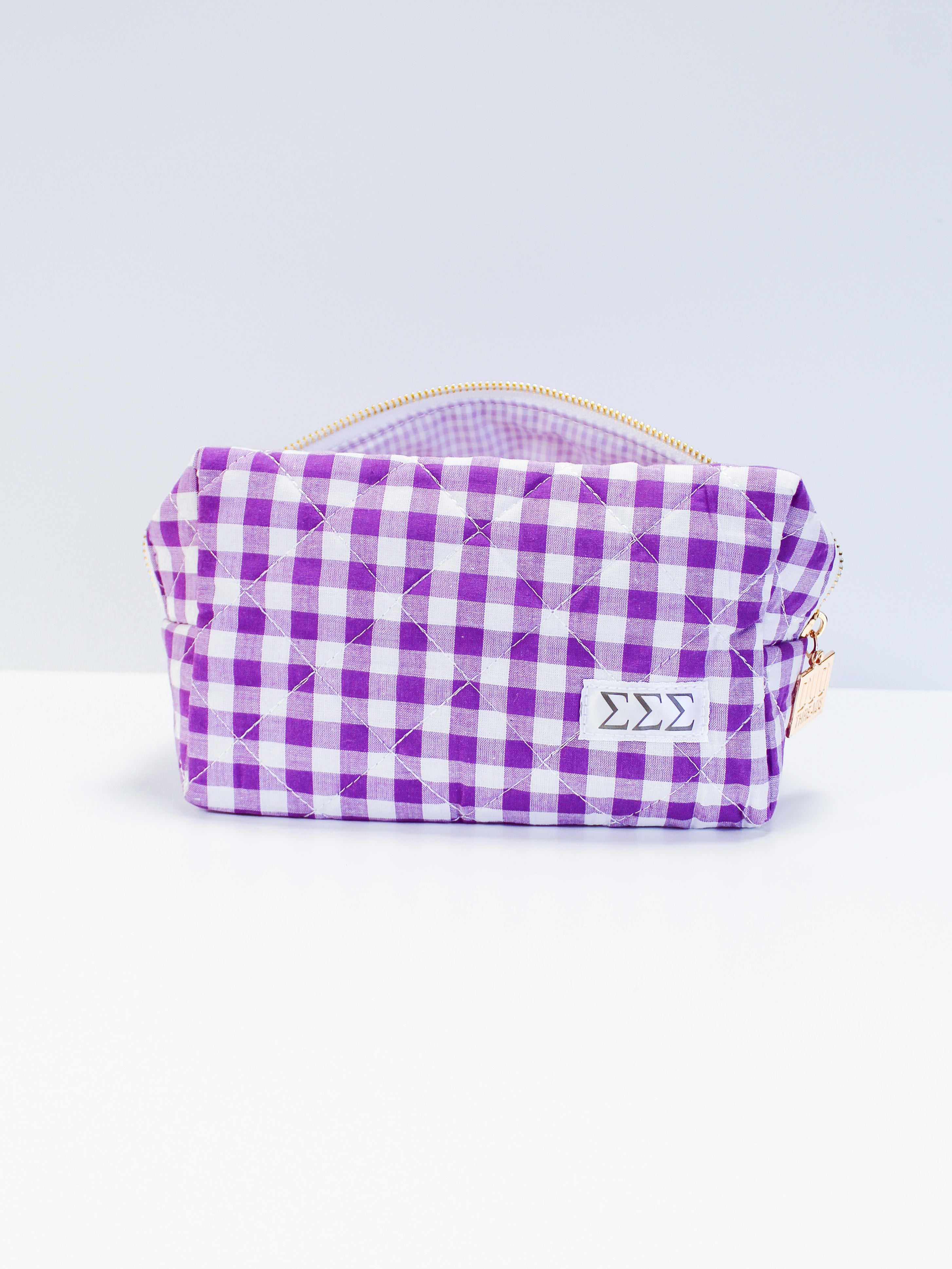 Sorority Gingham Quilted Makeup Bag