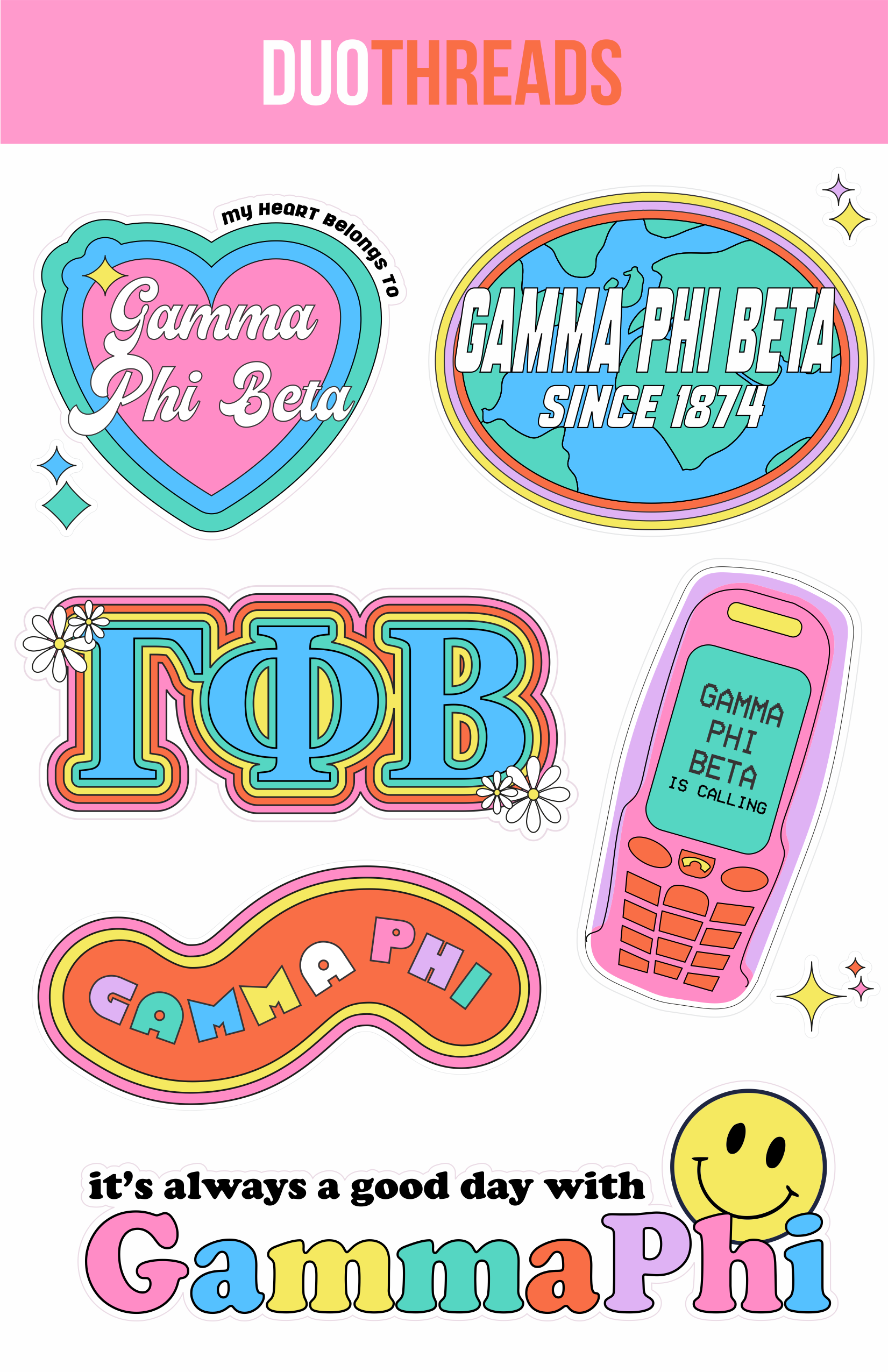 Gamma Phi Beta Sorority Y2K Sticker Sheet