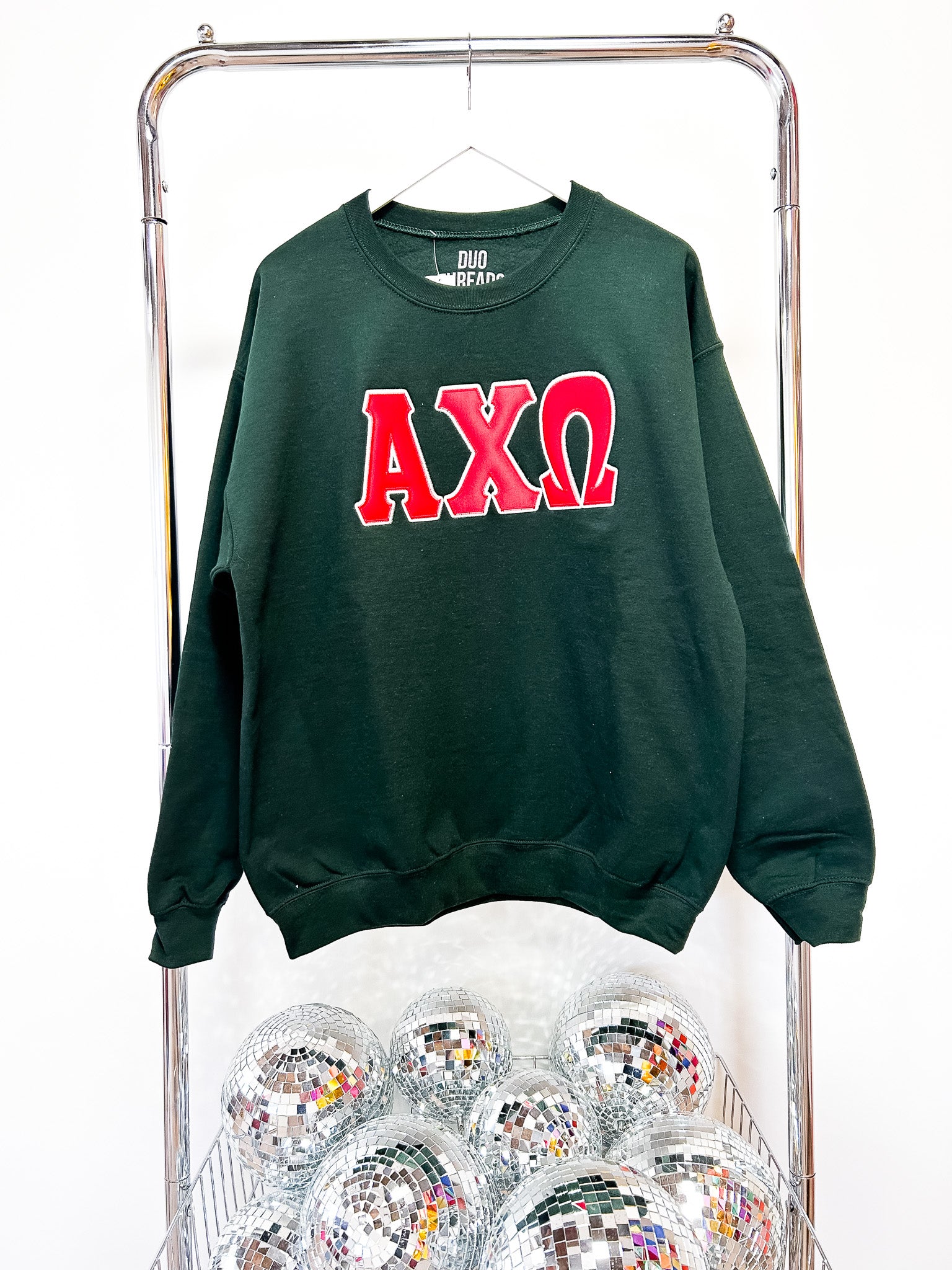 Alpha Chi Omega Classic Embroidered Crew- L FOREST