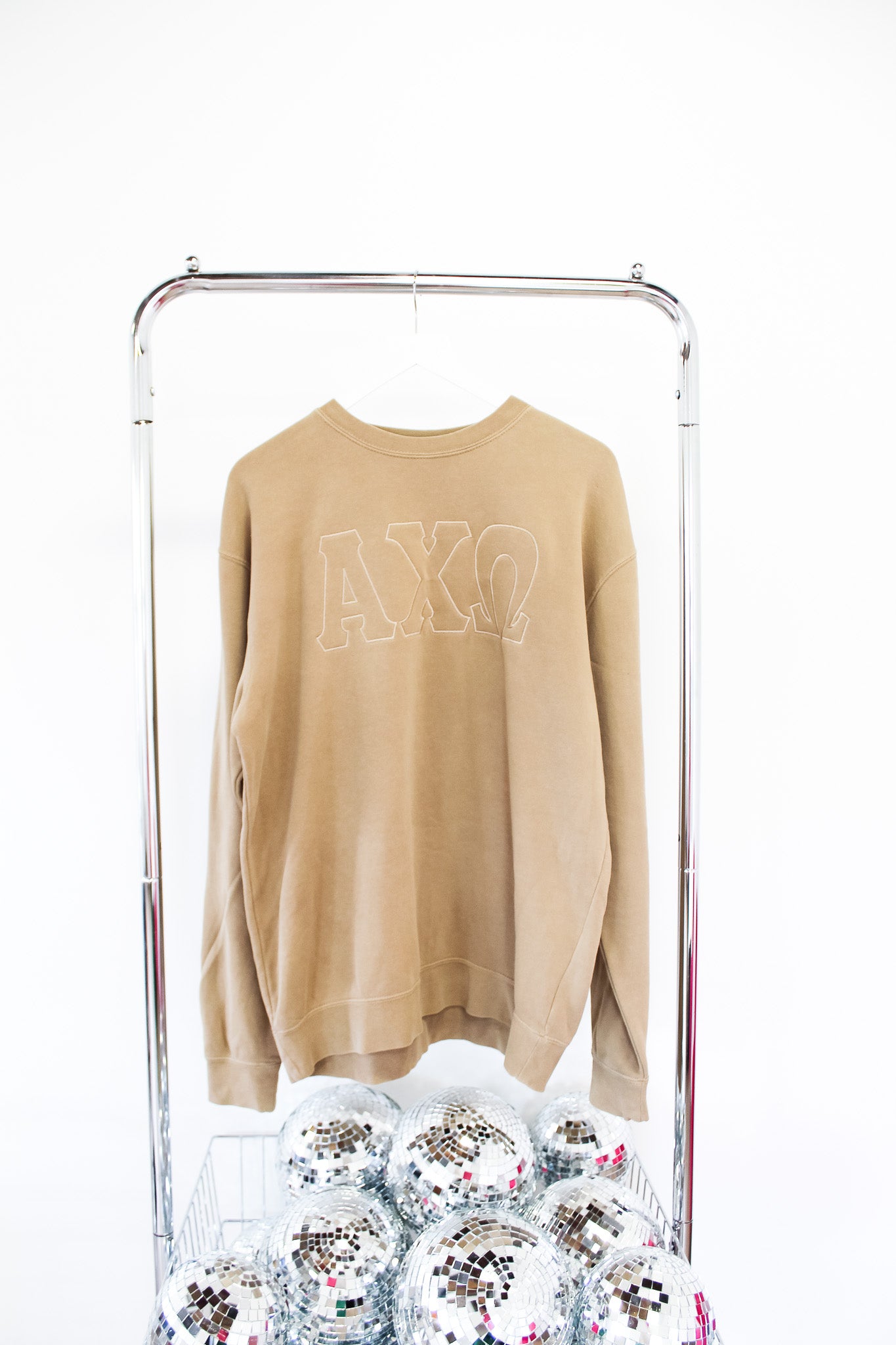 Alpha Chi Omega Suzette Embroidered Crewneck - SIZE L SAND