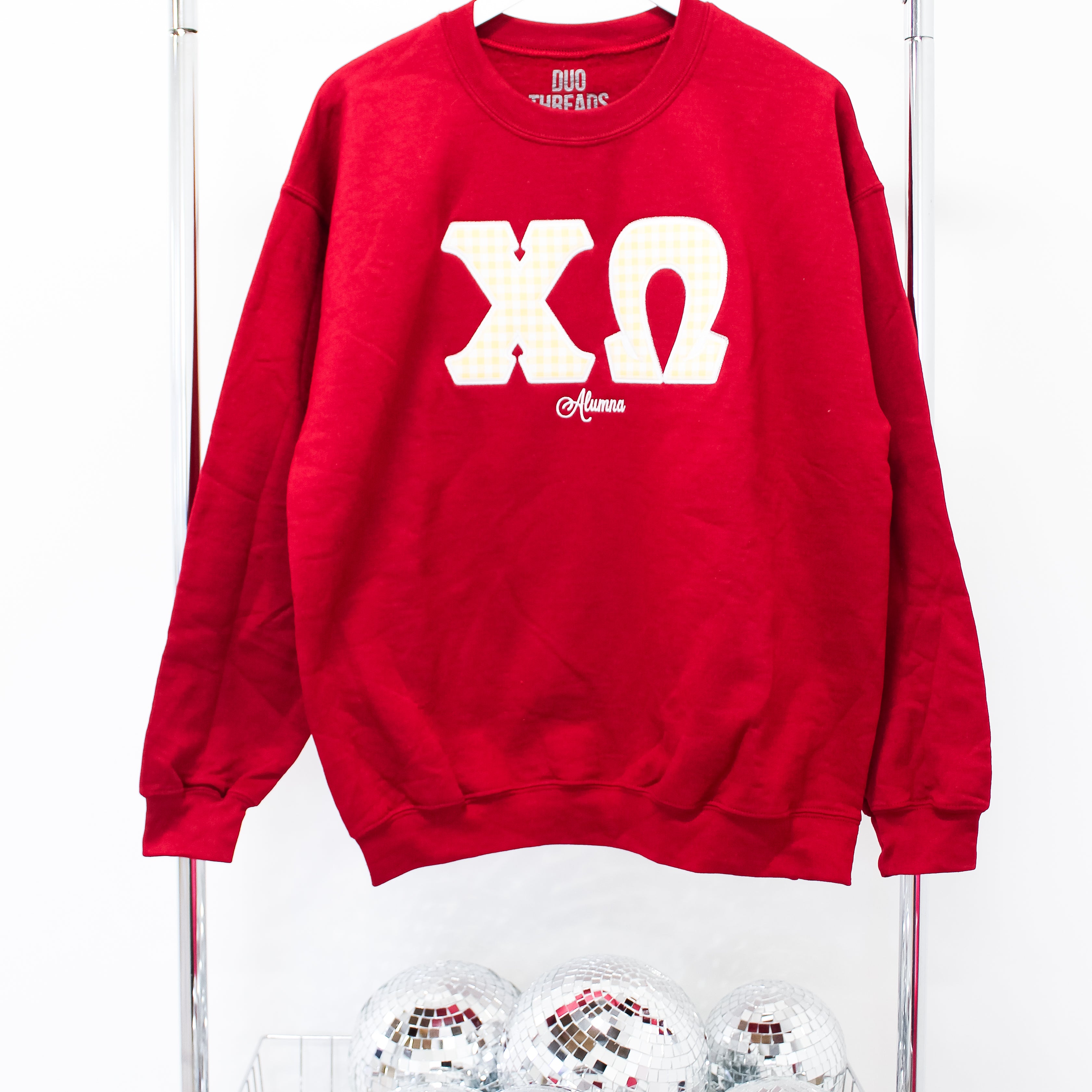 Chi Omega Embroidered Letter Alumna Crew - LG GARNET