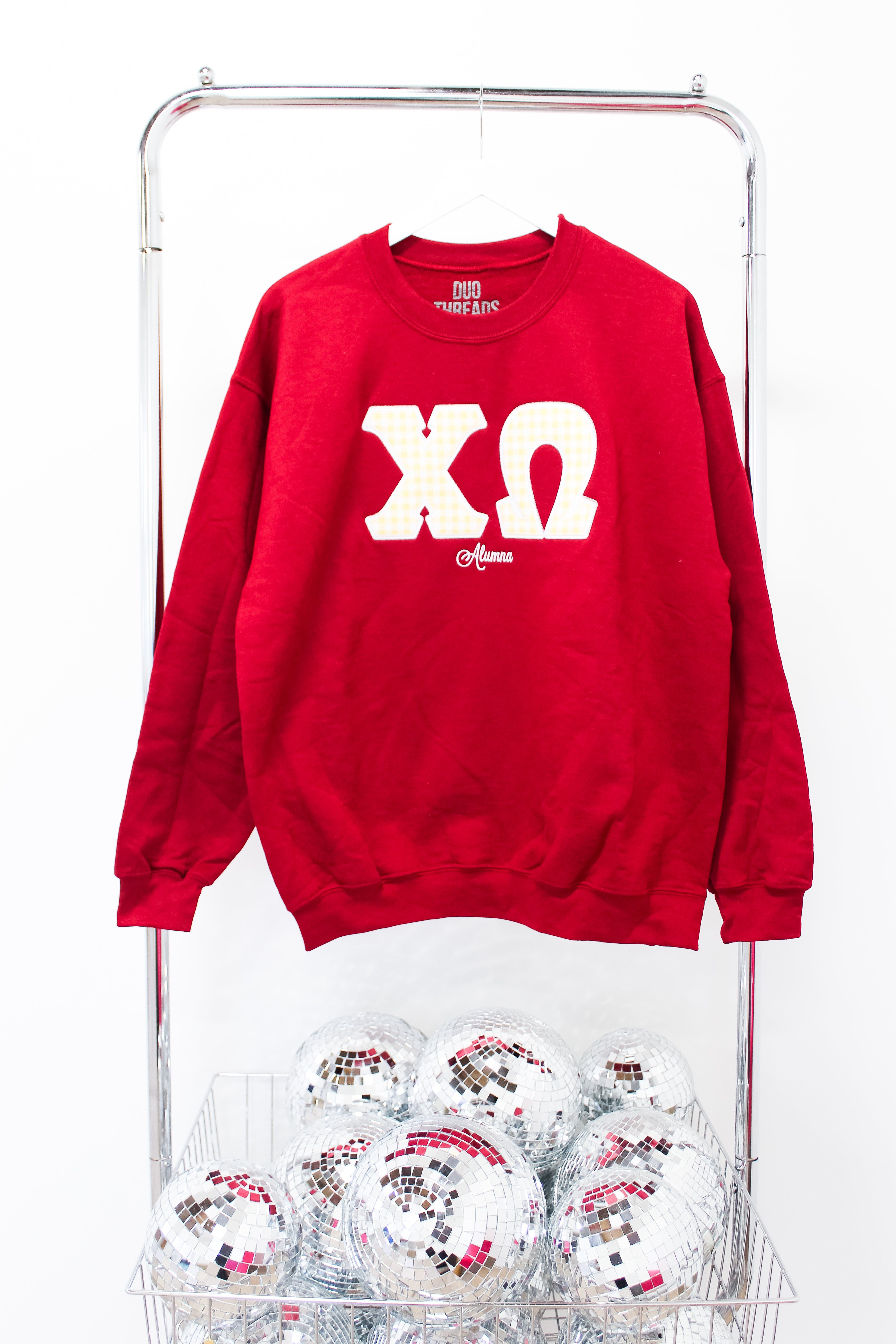 Chi Omega Embroidered Letter Alumna Crew - LG GARNET