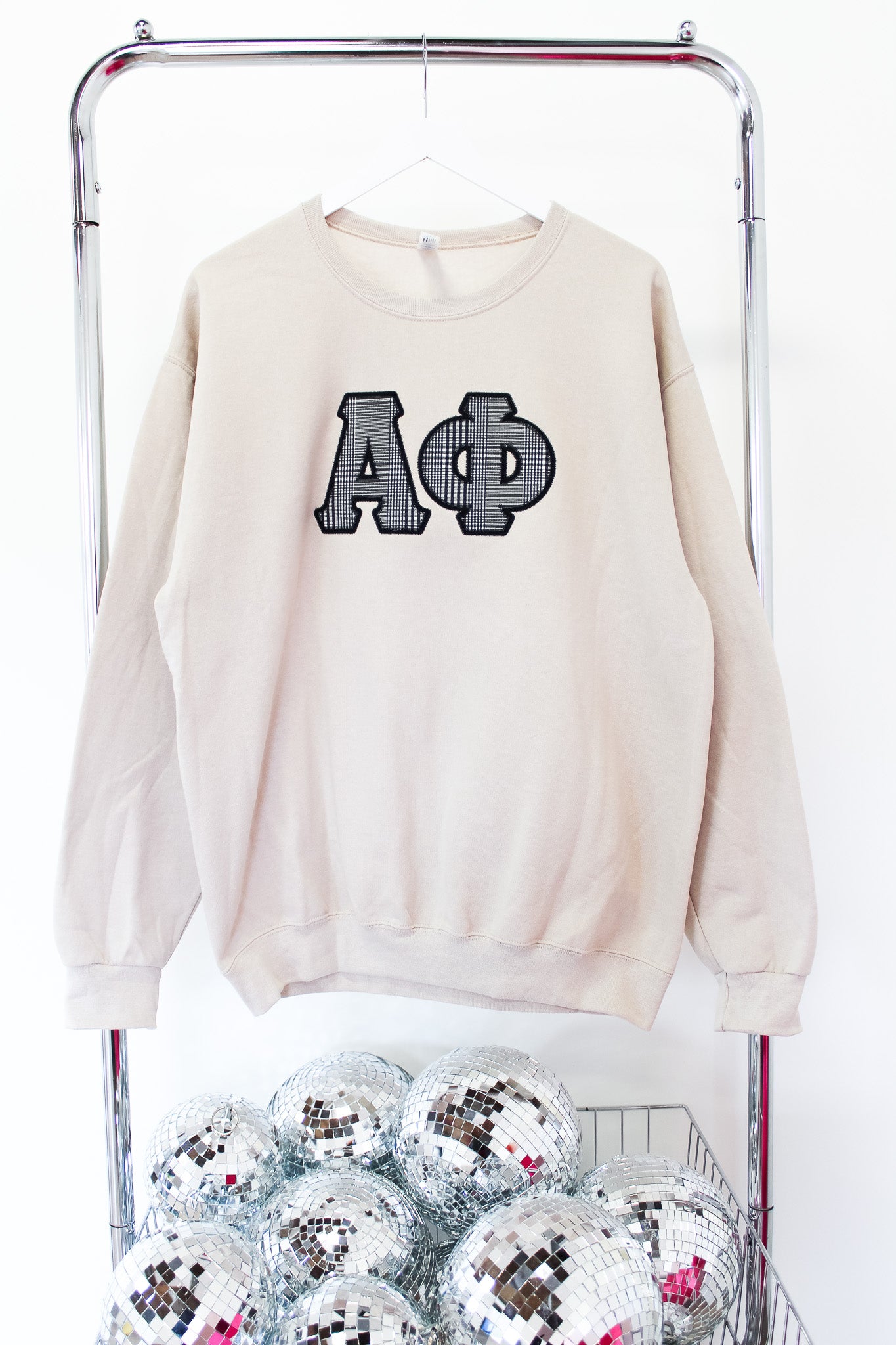 Alpha Phi Embroidered Letter Crew - LG SANDSTONE