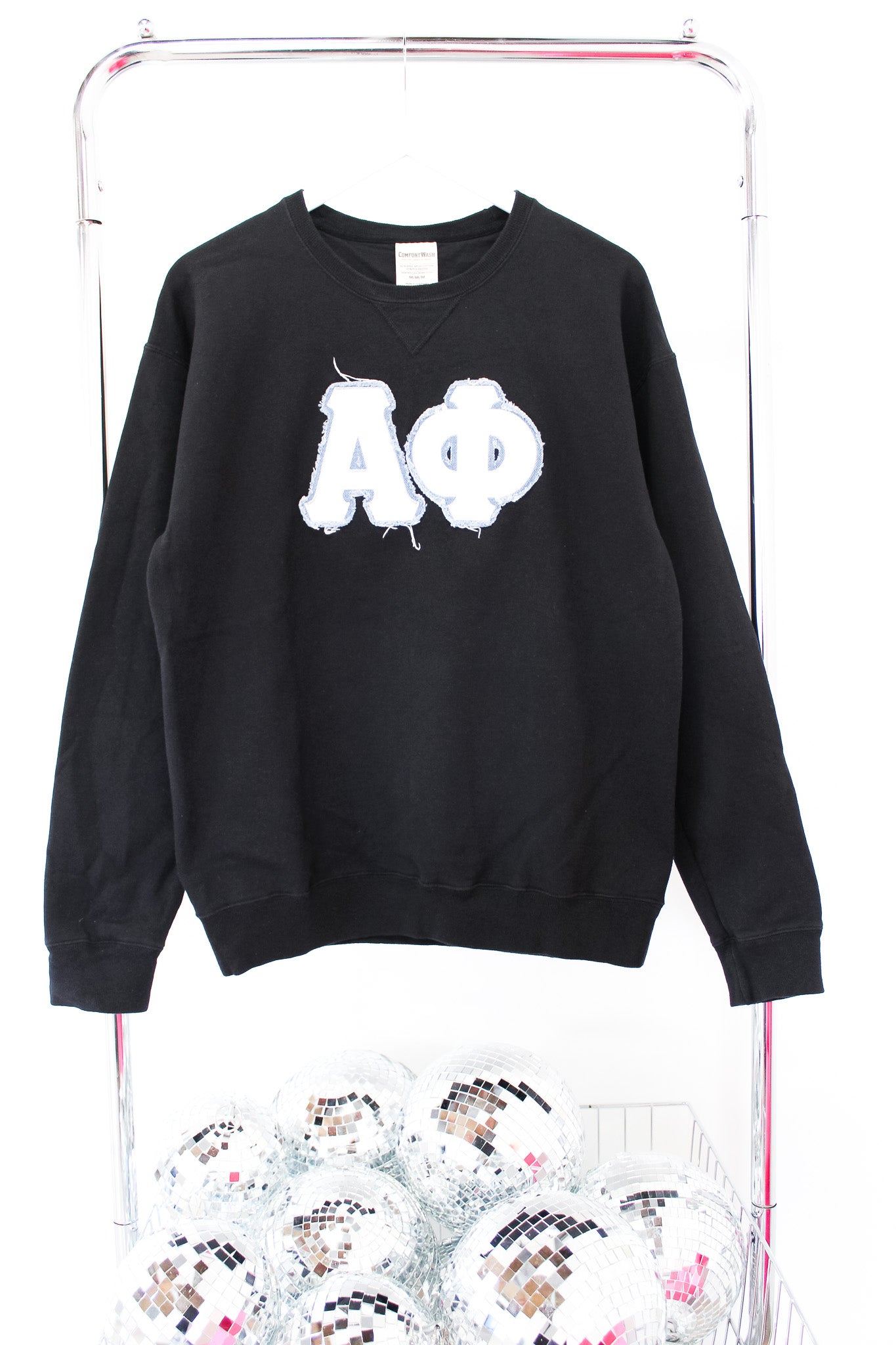 Alpha Phi Embroidered Letter Crew - MD BLACK