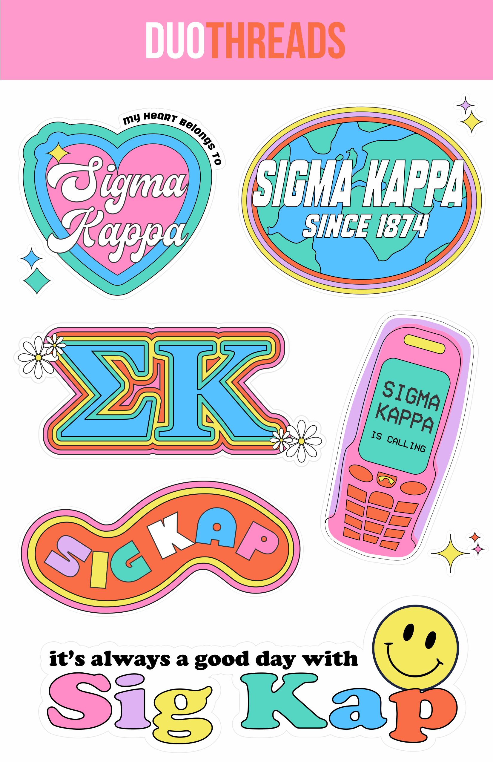 Sigma Kappa Sorority Y2K Sticker Sheet