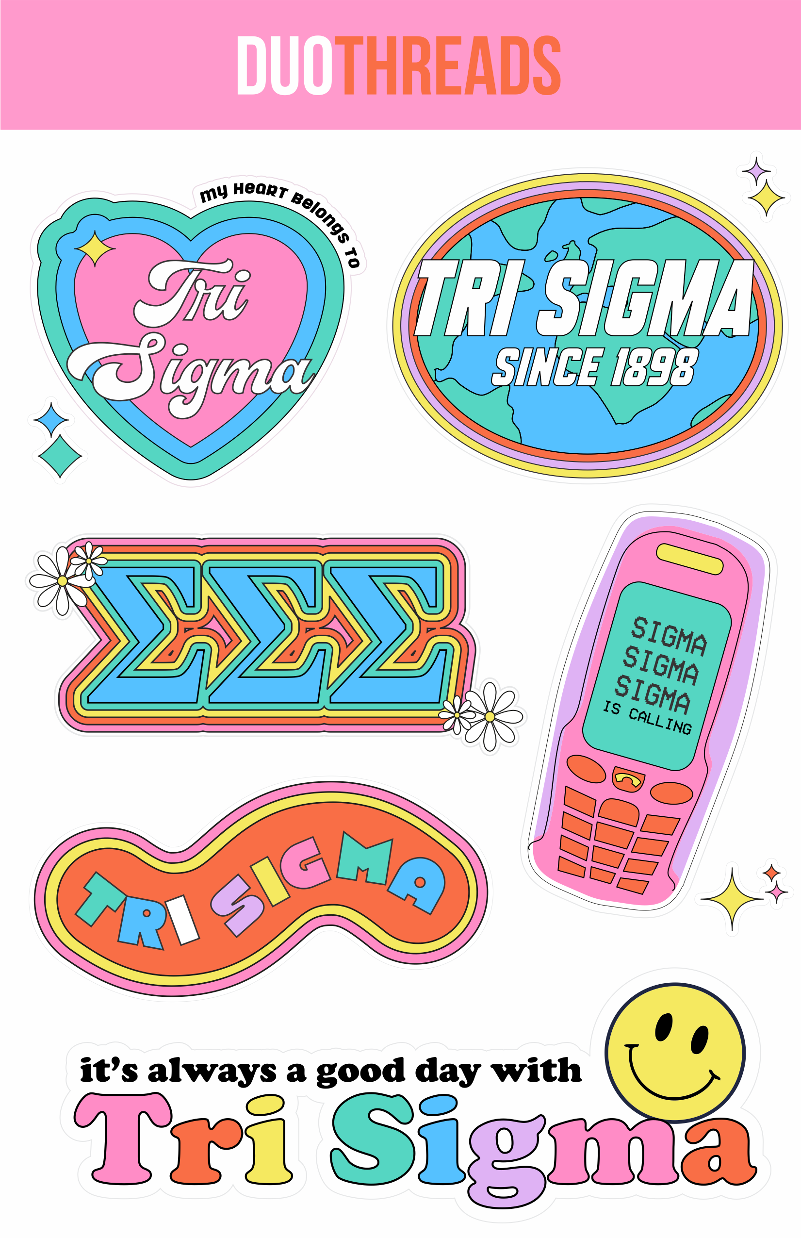 Sigma Sigma Sigma Sorority Y2K Sticker Sheet